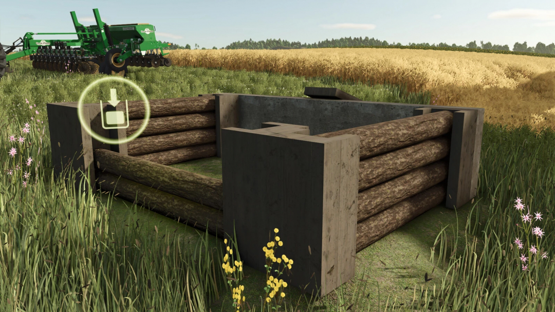 Farming Simulator 25 mod: Small farm manure heap made of logs, ready for manure storage, part of FS25 mods.