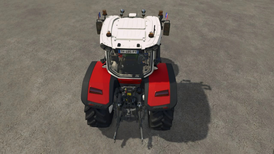 Farming Simulator 25 mod featuring the Massey Ferguson 7S Edit v1.0.0.2 tractor from FS25 mods, shown from above on a dirt surface.