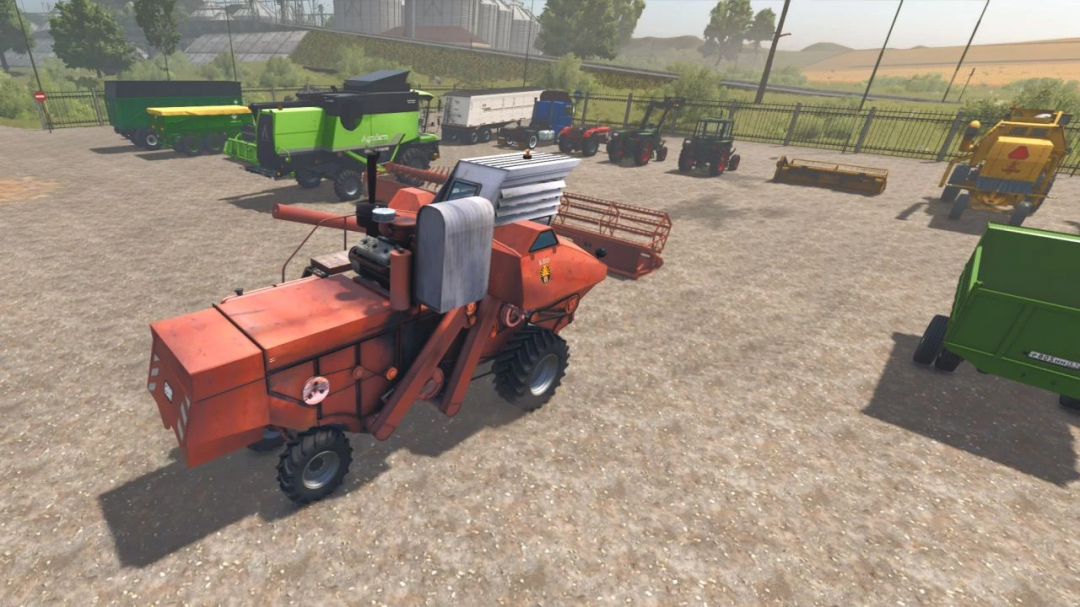 Farming Simulator 25 mods: Niva SK-6 Kolos v1.0.0.0 on display, retro farming equipment in a mod farm yard.