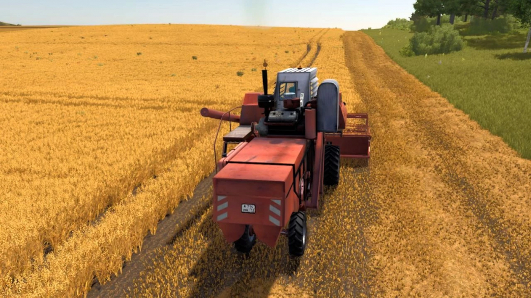 Farming Simulator 25 mod: Niva SK-6 Kolos v1.0.0.0 in a wheat field with a tractor for farming activities.