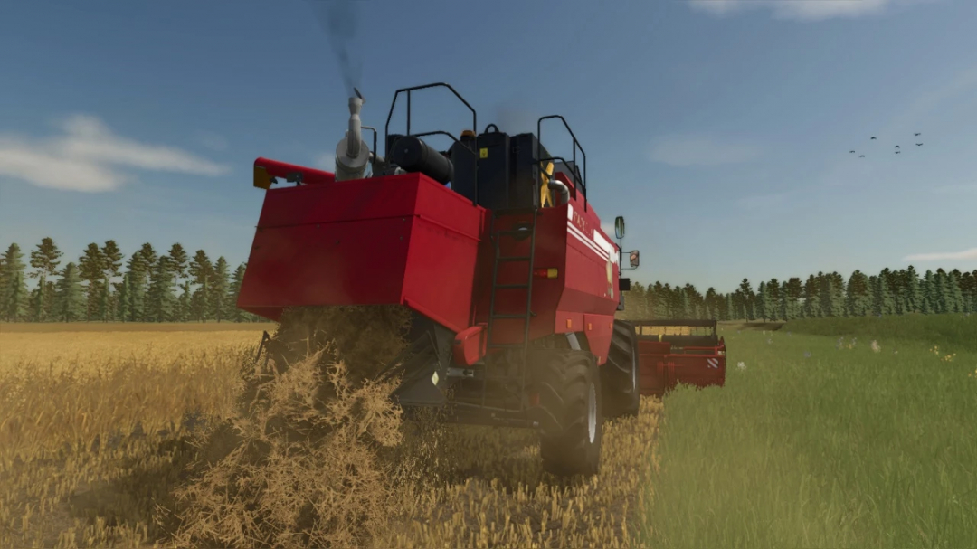 Farming Simulator 25 mod: Palesse GS12 2008 v1.0.1.0, a large red forage harvester working in a field.