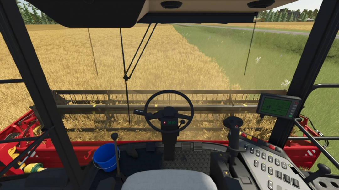 Farming Simulator 25 mod: Cab view of the Palesse GS12 2008 tractor working in a field.