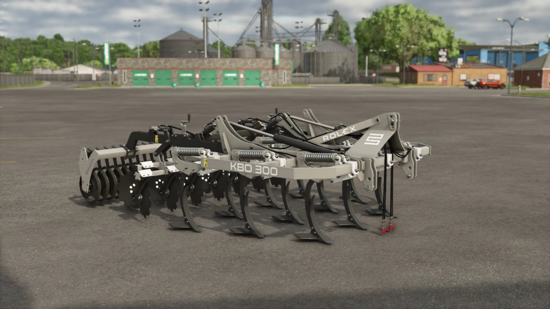 Farming Simulator 25 mod image showing the ROL-EX KBO 300 cultivator attachment in a parking lot, part of FS25 mods.