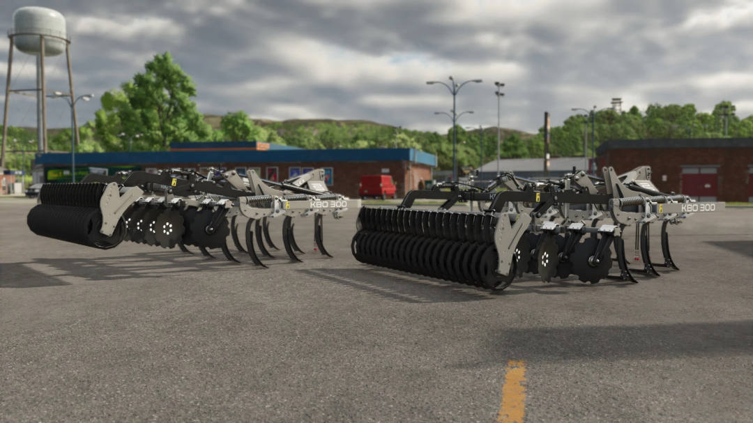 FS25 mod image of KBO 300 cultivators, large farming equipment for Farming Simulator 25, perfect for soil preparation.