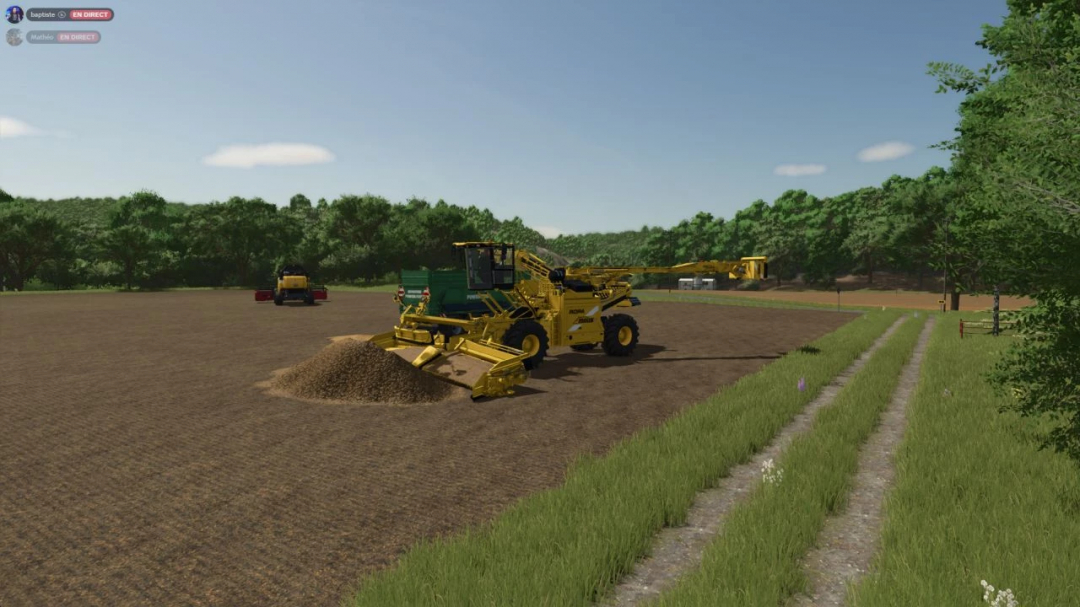 Farming Simulator 25 mod: Ropa Maus 5, a yellow soil cultivation machine working on a farm field.