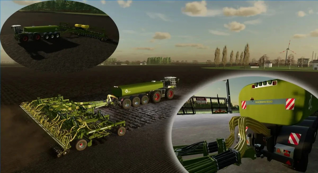 Farming Simulator 25 mod featuring the Saddle Trac 4200 Saat Pack v1.0.0.1 with farming equipment and machinery for advanced sowing and fertilizing.