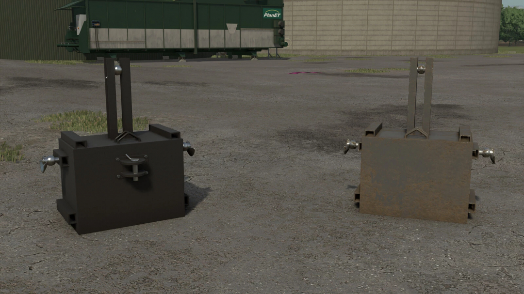 Selfmade Weight 850kg v1.0.0.0 for Farming Simulator 25, showing two custom weights on a gravel ground.
