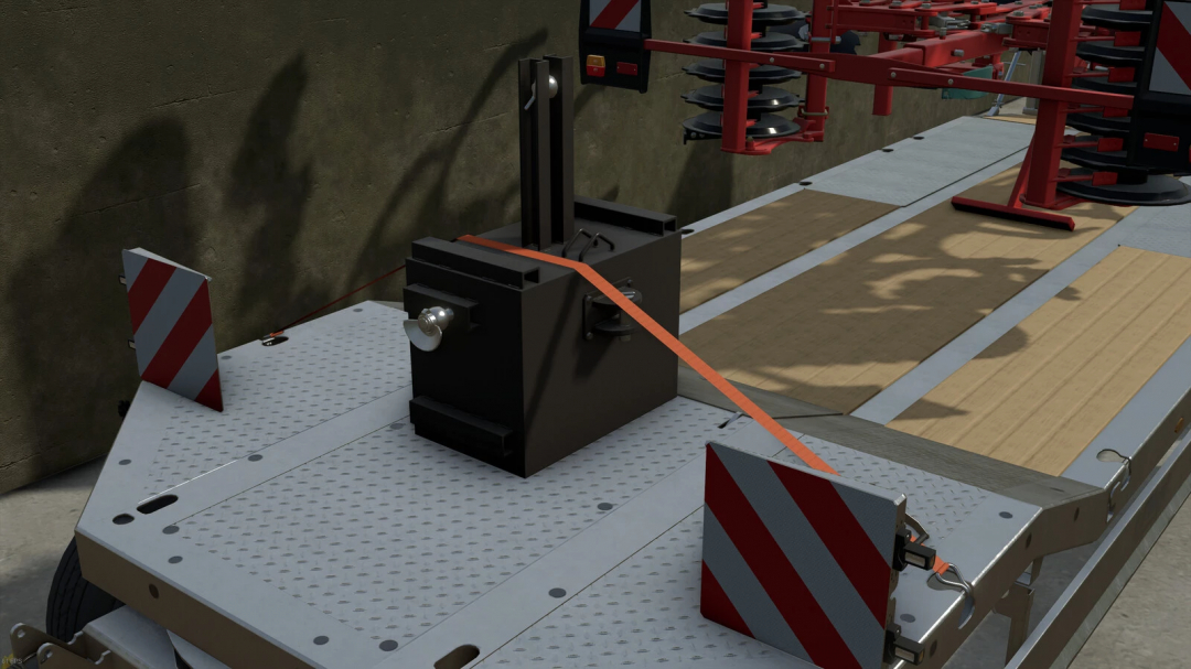 Farming Simulator 25 mod: Selfmade Weight 850kg v1.0.0.0 mounted on a transport platform with safety barriers.