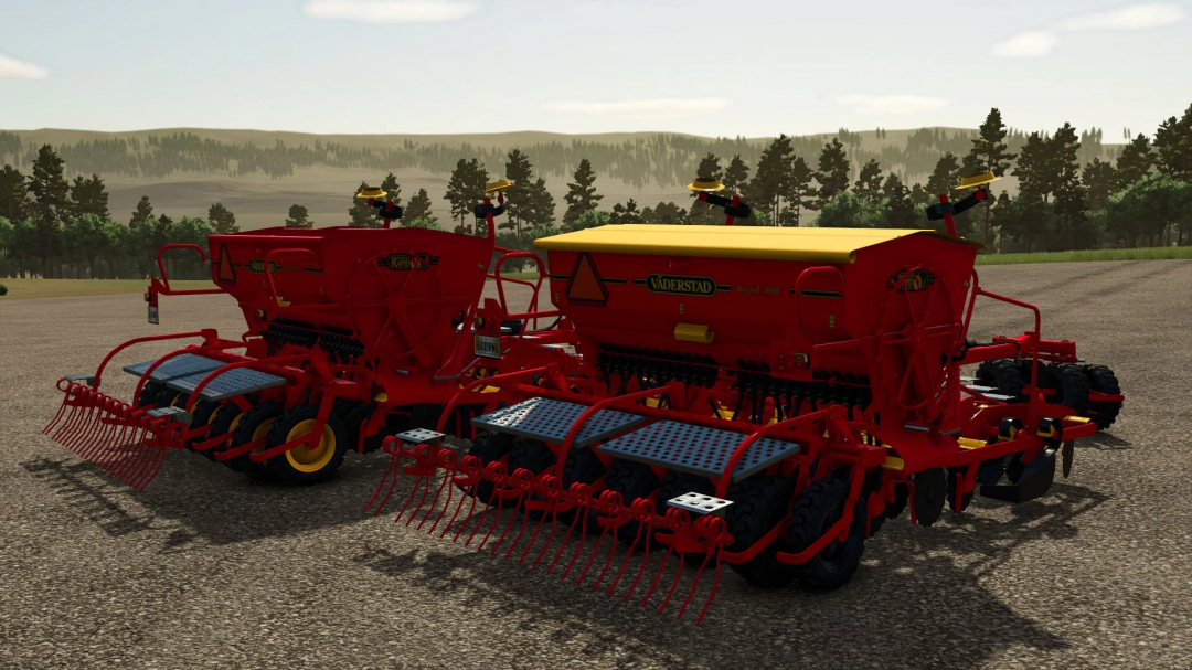 Farming Simulator 25 mods: Väderstad Rapid 300C seed drills in a simulated farm environment.