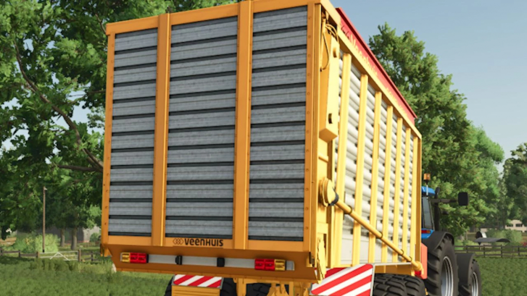 Farming Simulator 25 mod: Veenhuis Combi 2200 grain trailer attached to a tractor, ready for harvest, part of FS25 mods collection.