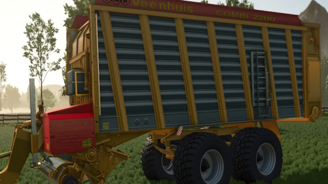 Farming Simulator 25 mod: Veenhuis Combi 2200 agricultural trailer for FS25, shown on a farm field in the game.