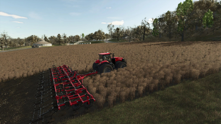 fs25-mods,  Farming Simulator 25 mod featuring a red Case IH Magnum 340-400 Series Special Edition FL tractor in a field with farming equipment.