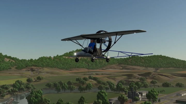 fs25-mods,  Farming Simulator 25 mod: FS25 ULA 71084 v1.0.0.0 helicopter flying over a landscape.