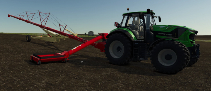 fs25-mods, Farming Simulator 25 mod: Deutz-Fahr tractor with Farm King Auger for efficient grain handling in FS25.