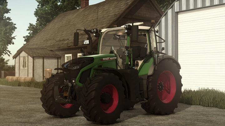 fs25-mods,  Fendt 600 Gen7 Series tractor from FS25 mods, parked outside a farm building in Farming Simulator 25.