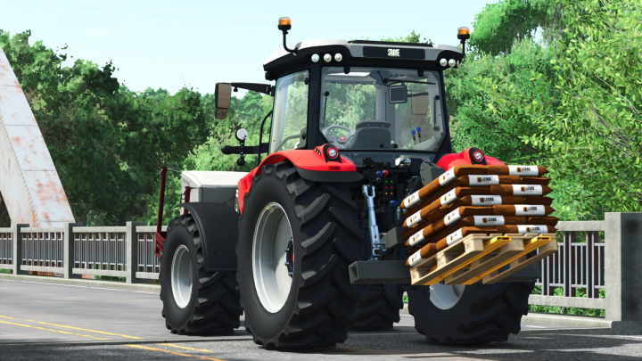 fs25-mods,  Farming Simulator 25 mod featuring a Lizard Fork attachment on a tractor for handling pallets and loads.