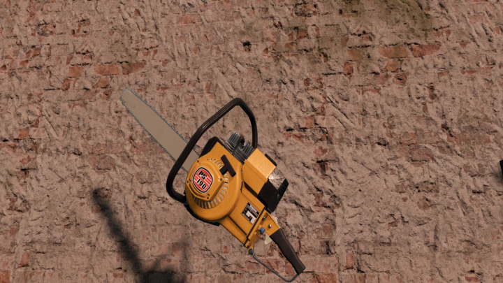 fs25-mods, Chainsaw on a brick wall, part of FS25 mods, Farming Simulator 25 mods, Lizard PSx90 Pack.