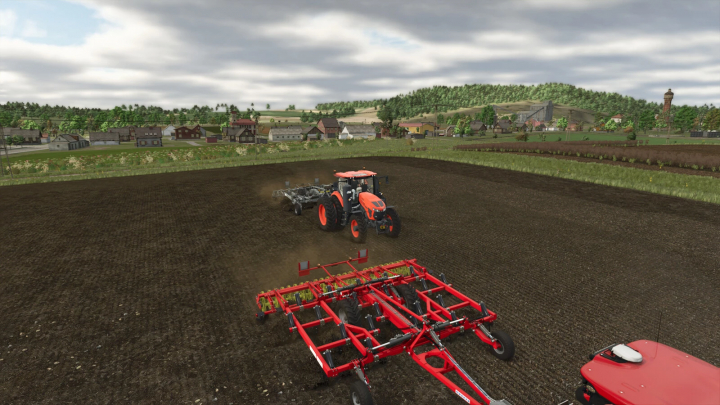 fs25-mods, Farming Simulator 25 mod, a tractor with Madara Agro Cultivator Pack v1.0.1.0 working on a farm field.