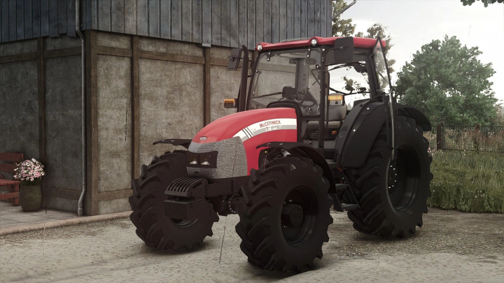 fs25-mods, Farming Simulator 25 mod: McCormick C-Max 105 tractor with large tires parked outdoors near a shed.