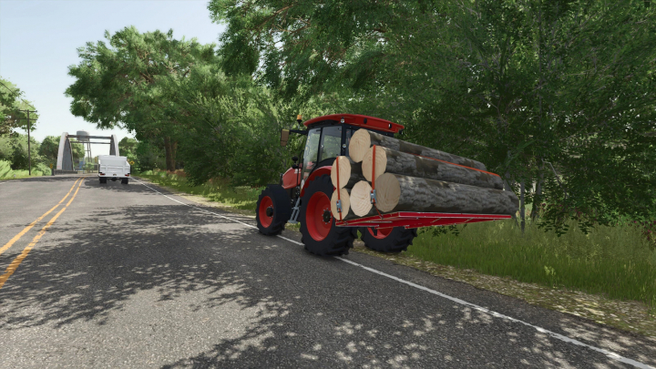 fs25-mods, Farming Simulator 25 mod showing a red tractor with logs loaded, part of the Platform v1.0.0.0 mod in Farming Simulator 25.