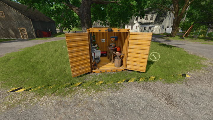 fs25-mods, Farming Simulator 25 mod: Compact woodworking barn with tools inside, part of the Wheelie Great Workshop v1.0.0.1 mod pack.