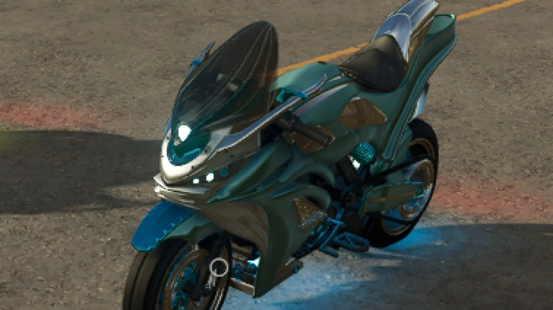 Farming Simulator 25 mods: Alien motor bike v1.0.0.1, futuristic motorcycle mod in the game.