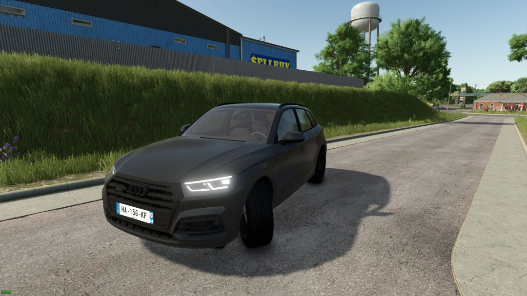 Farming Simulator 25 mod: Audi Q5 T.F.S.I. 2020 v2.0.0.0 vehicle on the street, showcasing detailed exterior and headlights.