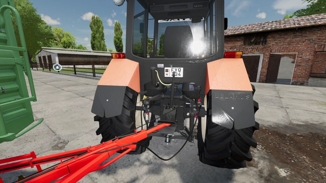 Front view of Belarus 952 tractor from Farming Simulator 22 mods, showing large rear tires and detailed mudguards.