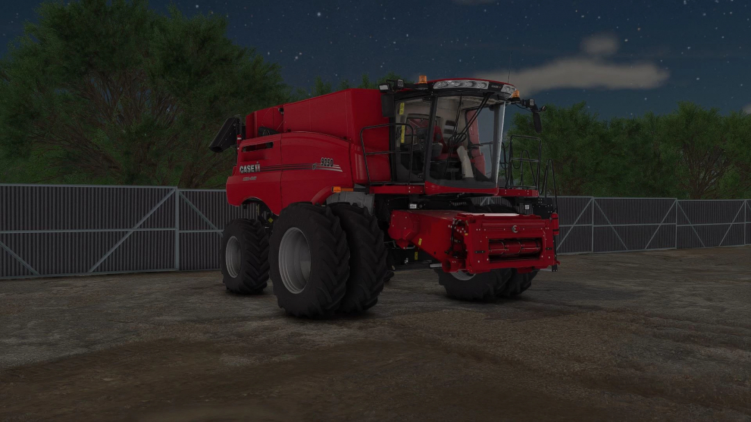 Farming Simulator 25 mod: Case IH Axial-Flow 250 Series combine harvester at night, detailed farming equipment for FS25 mods.