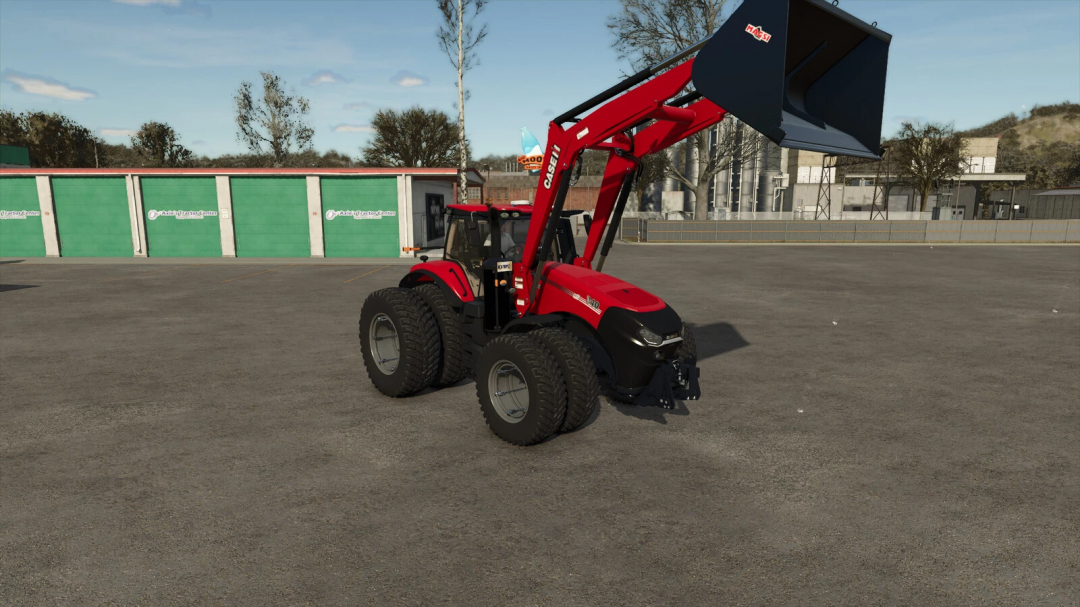 Farming Simulator 25 mod: Case IH Magnum 340-400 Series Special Edition FL v1.1.0.0 tractor with front loader in a parking lot.