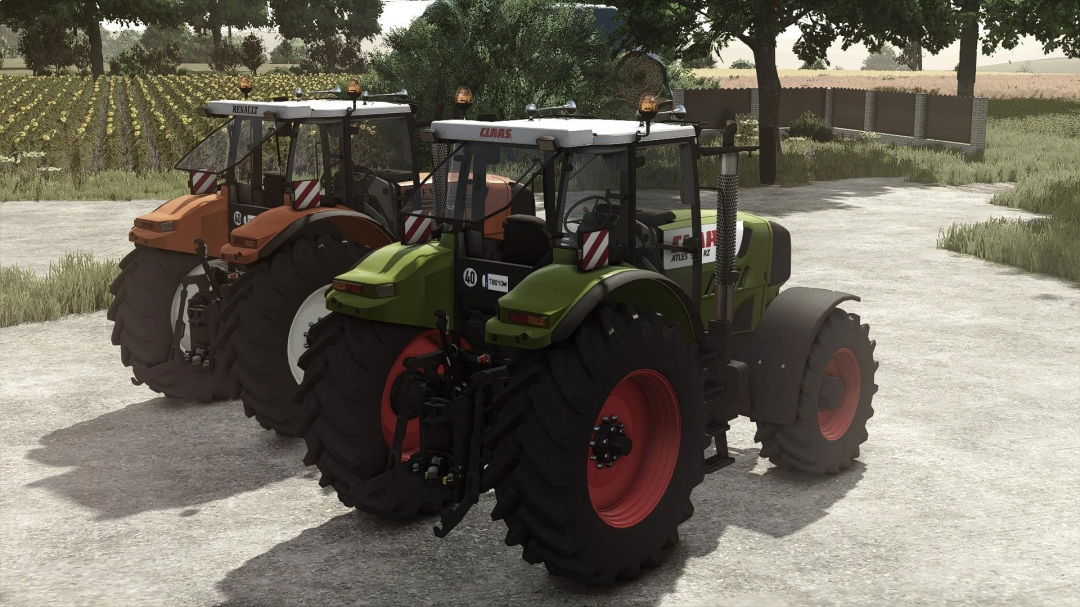 Farming Simulator 25 mods featuring Claas Atles 900RZ tractors on a farm scene.