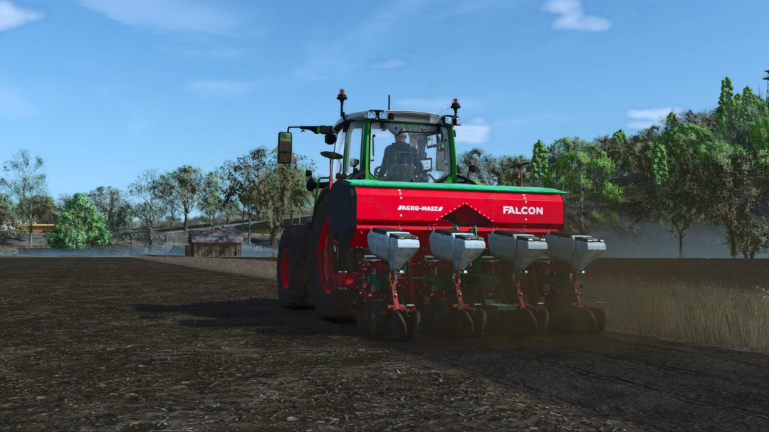 Farming Simulator 25 mod: Falcon3 Seeder v1.0.0.0 working on a farm field.