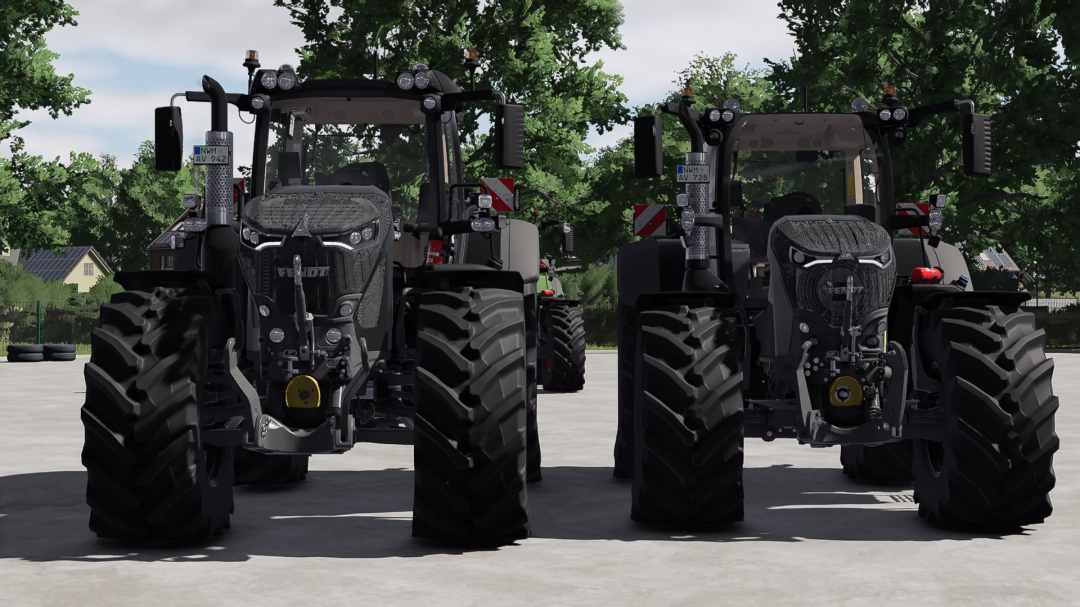 Fendt 700 tractors from FS25 mods, front view with large tires and advanced machinery, showcasing Farming Simulator 25 mods.