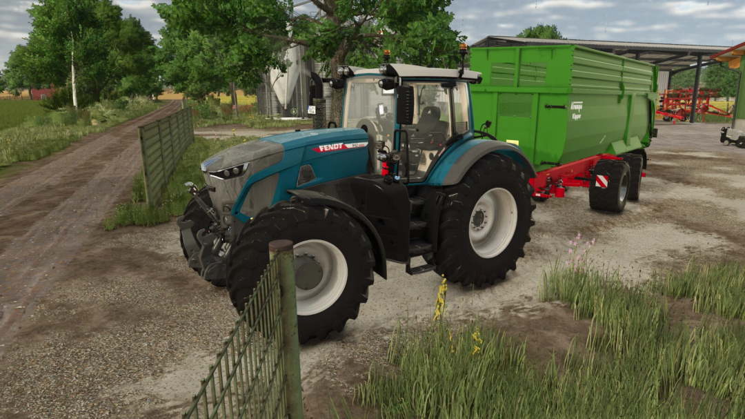 Fendt 900 Vario Series tractor with green fertilization trailer in Farming Simulator 25, showcasing FS25 mods.
