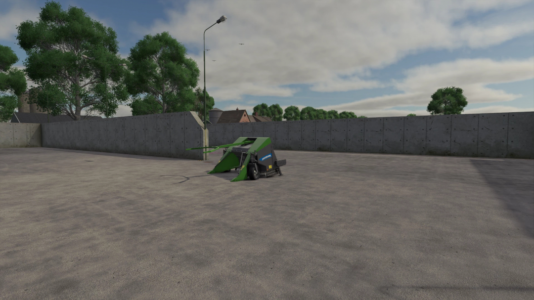 Fendt Katana Pack v1.3.0.0 mod in Farming Simulator 25, showcasing a green forage harvester on a concrete lot with trees and a wall background.