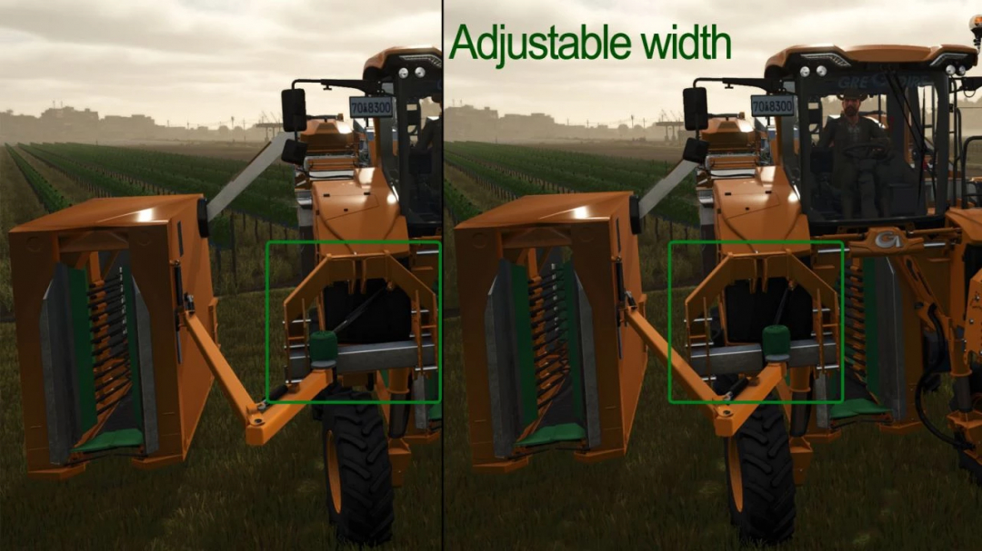 Farming Simulator 25 mod: Gregoire GL86 Pro with adjustable width, shown in the field.