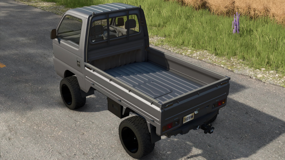 Farming Simulator 25 mod: a gray small pickup truck with an empty flatbed for transporting goods, from the Honda Acty v1.0.0.0 mod.