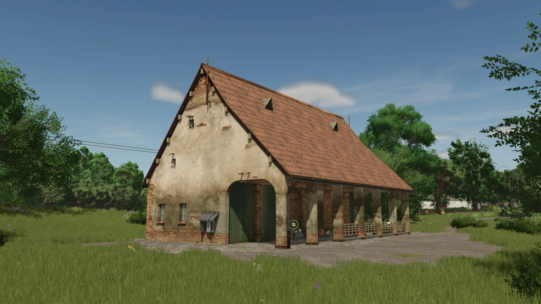 Farming Simulator 25 mod: Ivoy Chicken Coop v1.0.0.0, a rustic chicken shelter in a rural setting for FS25 gameplay.