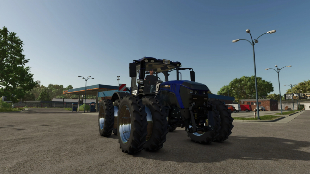 Farming Simulator 25 mod: JCB Fastrac 4000 ICON v1.1.0.0 on the parking lot, showcasing detailed tractor visuals from FS25 mods.