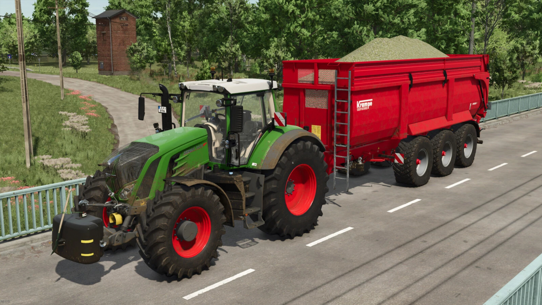 Farming Simulator 25 mods: Tractor with Krampe Big Body 8/900 v1.0.0.1 manure spreader for realistic gameplay.
