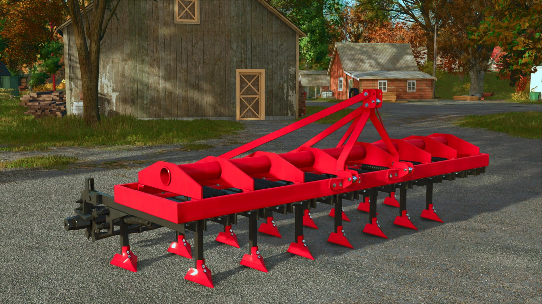 Farming Simulator 25 mod: Lizard 15 Cultivator v1.0.0.0 attachment on a farm, used for tilling soil in FS25 gameplay.