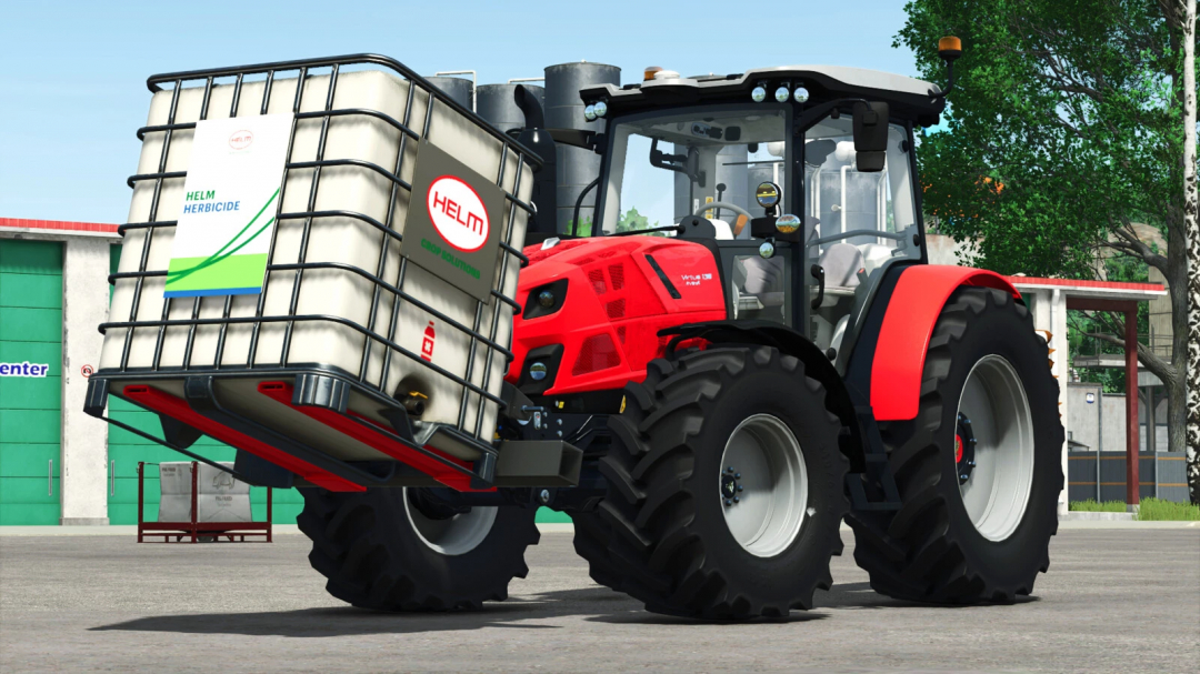 Farming Simulator 25 mod image of a red tractor with a large container tank, part of FS25 mods collection.