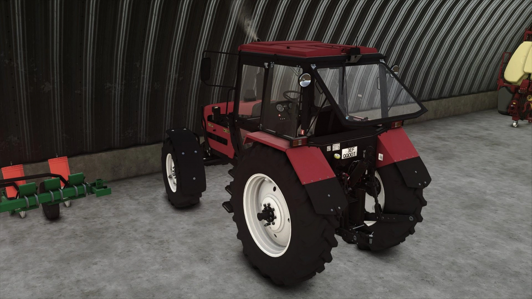 Farming Simulator 25 mod: MTZ 1221.3 tractor, detailed in a storage barn, essential for crop farming in FS25 mods.