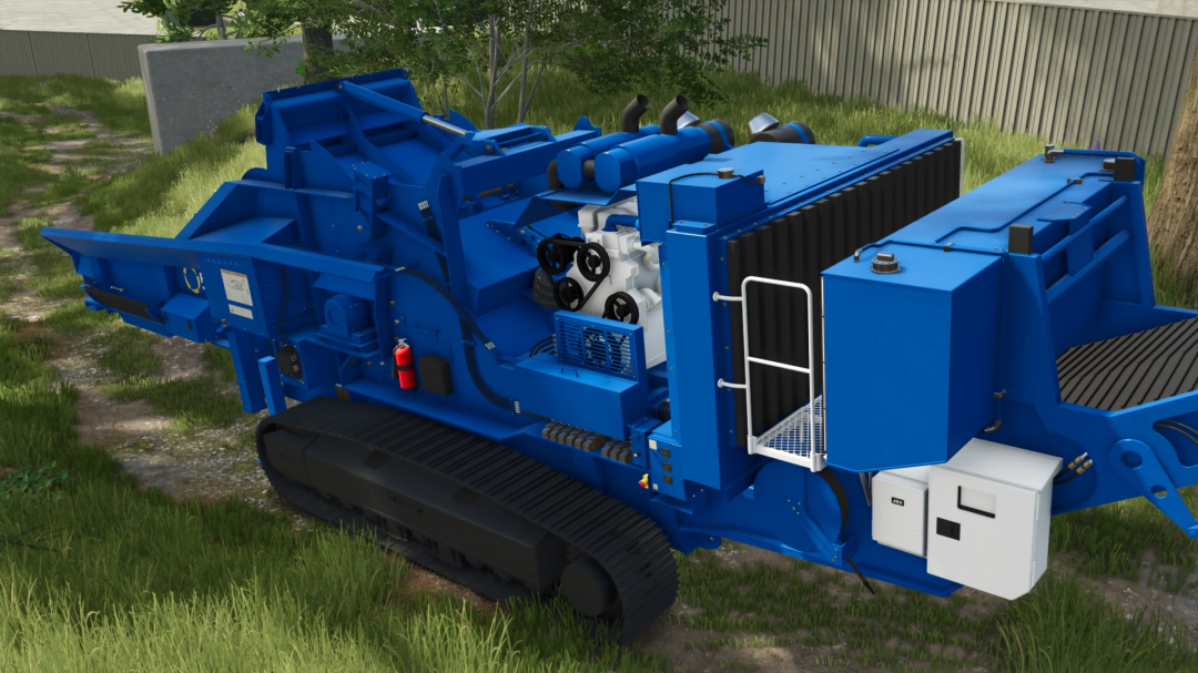 Farming Simulator 25 mods: Blue Peterson 5710D harvesting machine with detailed engine and tracks, designed for Farming Simulator 25.