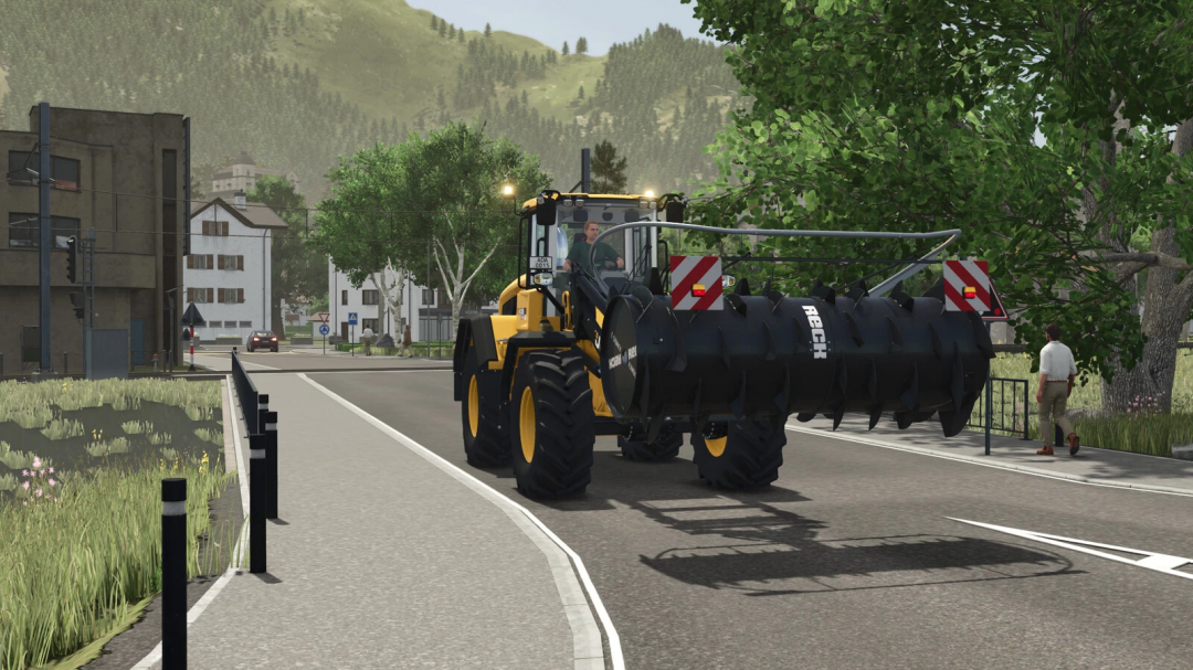 Farming Simulator 25 mod: Reck JUMBO 2 agricultural implement on a city street in FS25.