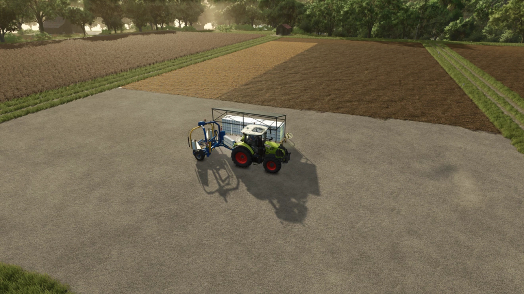 Farming Simulator 25 mod: tractor with farm storage pack for diverse crop management.