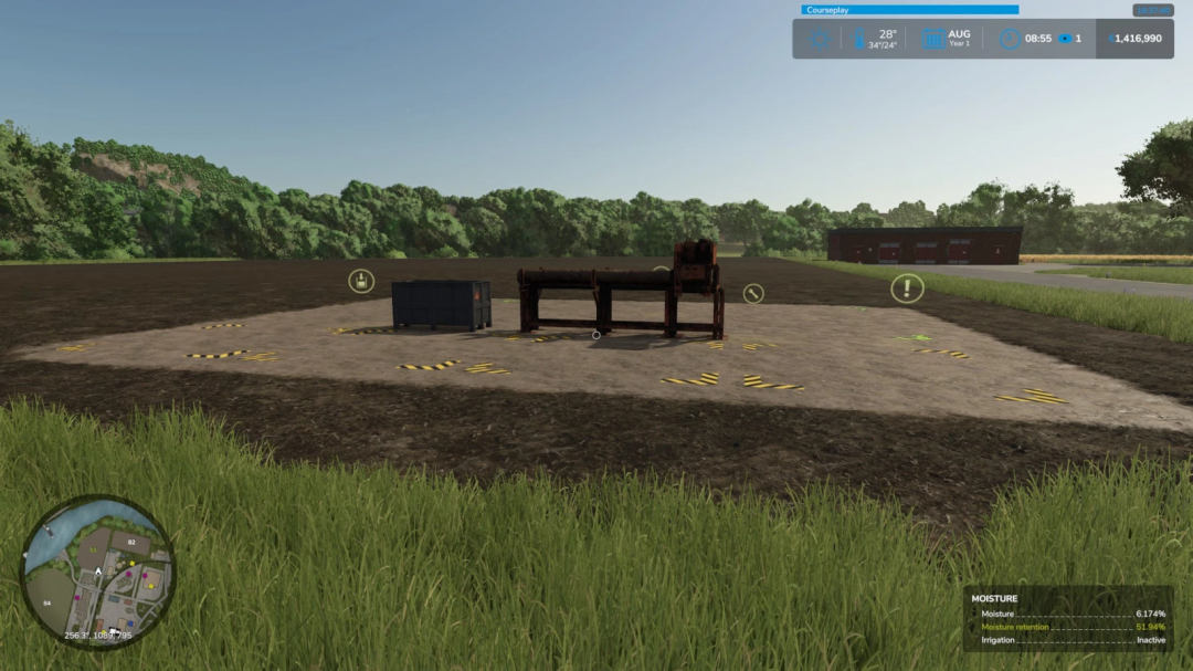 Farming Simulator 25 mod showcase: Sawmill MGZ v1.0.0.0 on a construction site for FS25 mods, featuring logging equipment and machinery.