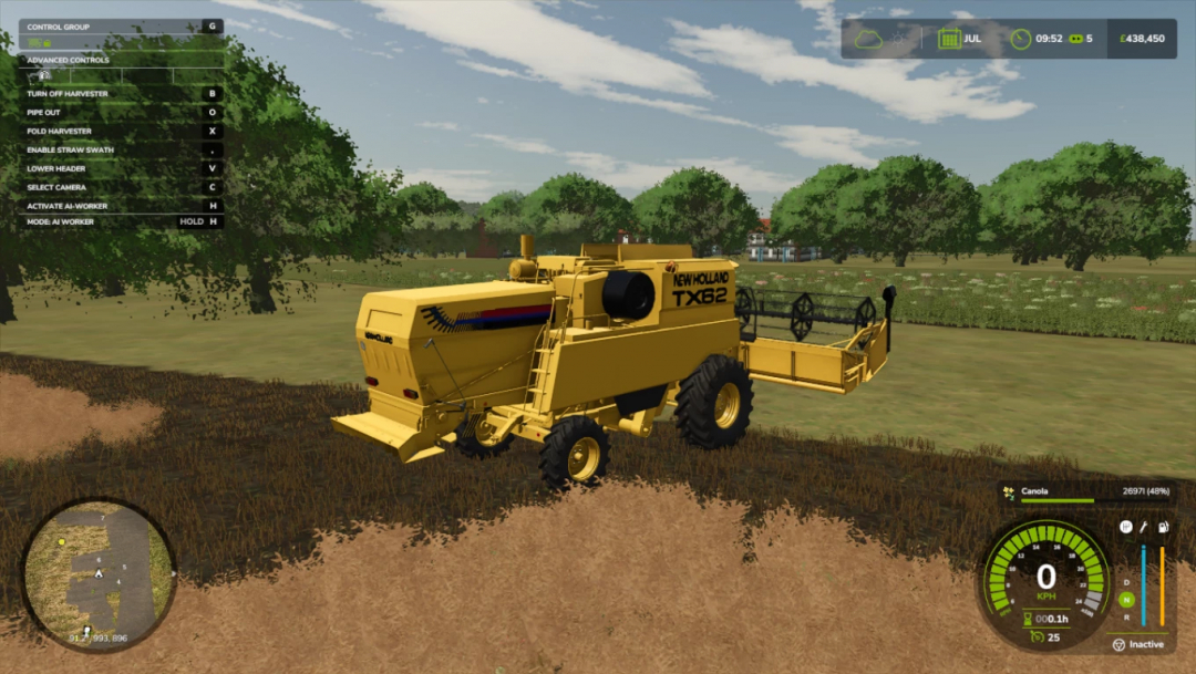 Farming Simulator 25 mod: Suffolk demo TX62 baler in the field, shown with gameplay UI elements and detailed 3D model.