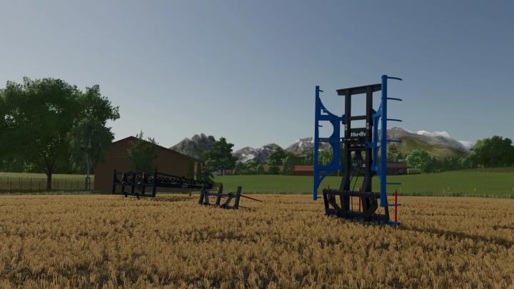fs25-mods,  Autoload Balefork Pack mod for Farming Simulator 25, includes large bale forks in a rural field setting.