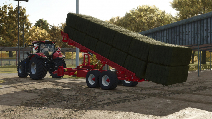 fs25-mods,  FS25 mod: Tractor pulling a hay bale trailer with large hay bales, part of the Farming Simulator 25 mods series.